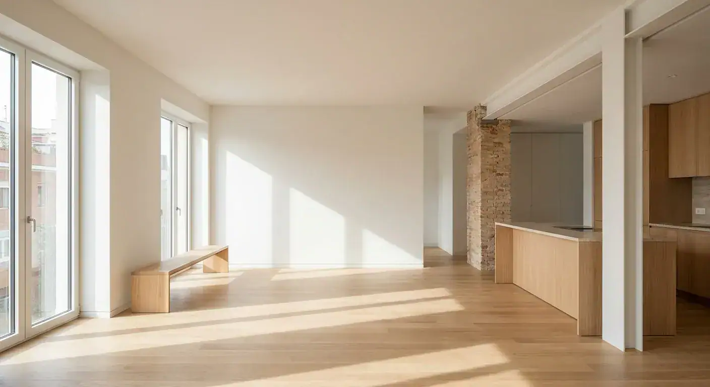 Lyst og romslig oppussingsprosjekt i Bergen med store vinduer og moderne interiør, perfekt for boligutvikling og renovering.